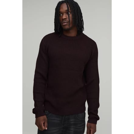Lange Regular Fit Geribbelde Gebreide Trui | Plum | Size Small