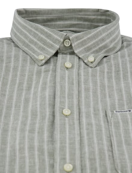 Overhemd groen gestreept linnen Barbour Tailored fit