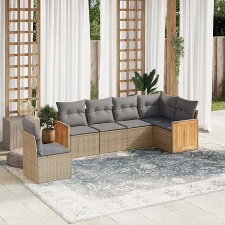 vidaXL - 6-delige - Loungeset - met - kussens - poly - rattan - beige