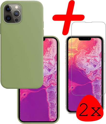 Hoesje Met 2x Screenprotector - Geschikt voor Apple iPhone 14 Pro Max - Sterk & Shockproof - Back Cover - Siliconen Case - Telefoon Hoes - Groen