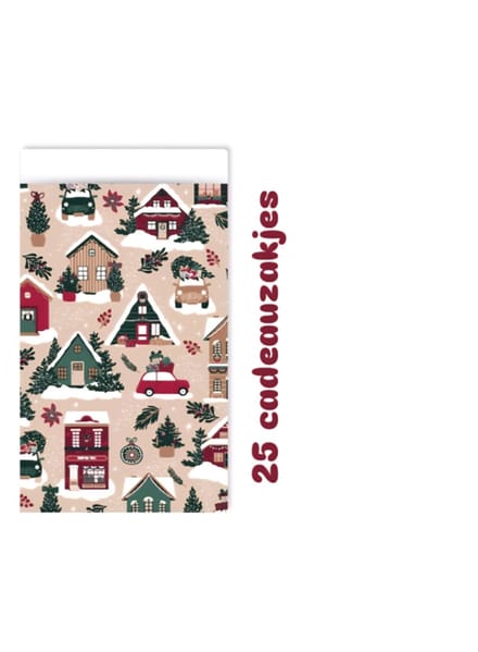 25x Cadeauzakje Kersthuisjes - 12x19cm - kerst