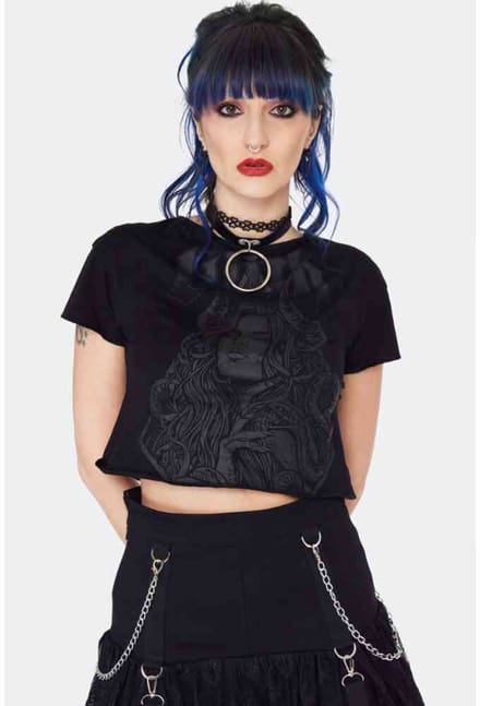 Jawbreaker - Lilith Printed Cropped Crop top - L - Zwart