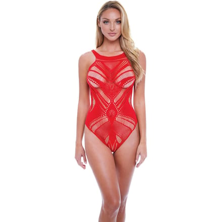 Baci Lingerie Sexy Baci Jacquard Bodysuit - Rood - Maat Queen Size