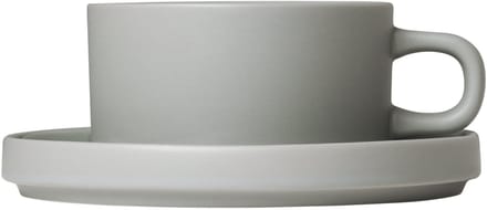 Blomus PILAR theekoppen - 2 stuks - 170ml met schotel - Mirage Grey