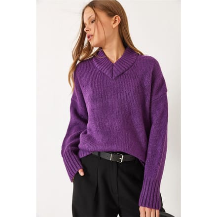 Relaxed Fit V-hals Geribde Trui