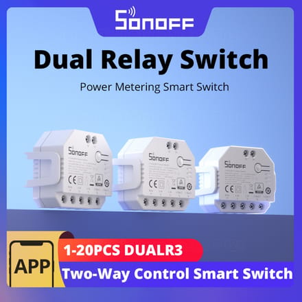 SONOFF DUALR3 Dual Relay Module DIY MINI Power Metering Smart Switch 1-20PCS Tweeweg Smart Home Control via eWeLink Alexa Google