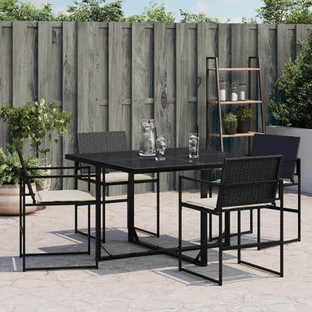 vidaXL - Tuinstoelen - 4 - st - met - kussens - poly - rattan - zwart