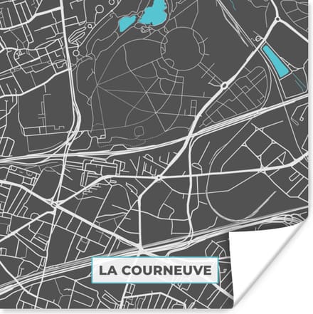 Poster La Courneuve - Frankrijk - Plattegrond - Stadskaart - Kaart - 75x75 cm