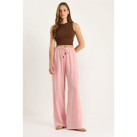 Hoge Taille Wijde Pantalon met Touwtjes