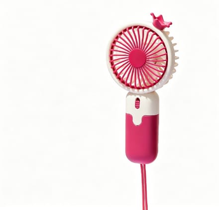 Handventilator – USB-oplaadbaar, draagbaar, compacte zakventilator (inclusief draagkoord & telefoonstandaard) — Roze
