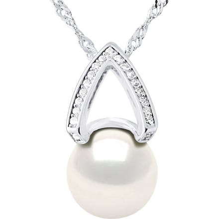 Witte parelhalsband 10 mm zirkoniumoxiden - 925 zilver