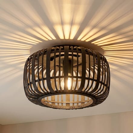 Lindby - plafondlamp hout - 1licht - Hout, metaal - H: 24 cm - E27 - zwart
