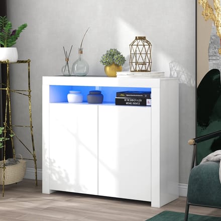 Kast / Sideboard - 108x40x92 cm wit hoogglans - LED met app & 16 kleuren - USB - 2 deuren