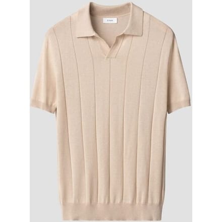 Eton Polo Open Collar Luxury Fine Silk Cotton Dropped Needle Stitch Beige / male