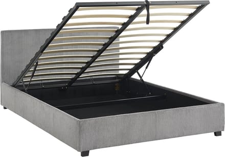 sweeek - Bed met lattenbodem en hoofdeinde, b 202 x d 148 x h 86cm, corduroy afwerking
