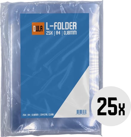 DULA - L-mappen - Insteekmappen - Glashelder - A4 - Extra dik 0,18mm - 25 stuks - L-Map