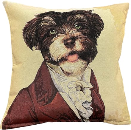 Kussenhoes - Gobelinstof - General - Hond in Elegante rode jas - 45x45 cm