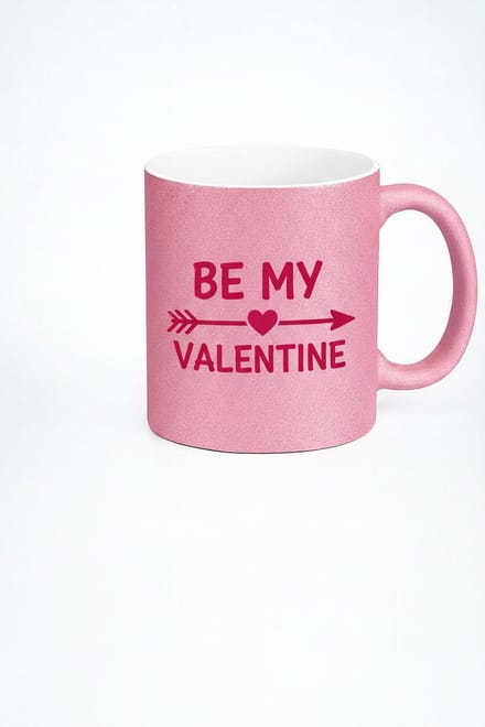 Valentijn Mok Roze Glitter 'Be My Valentine' met Hartpijl - Romantisch Cadeau