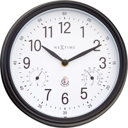 NeXtime Jasmine – Weerstation Wandklok – 23.5 cm – Metaal – Wit – Weerbestendig