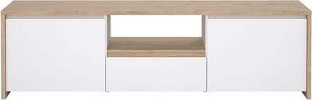 Next TV-meubel 2 deuren, 1 lade, 1 plank eiken decor, wit hoogglans.