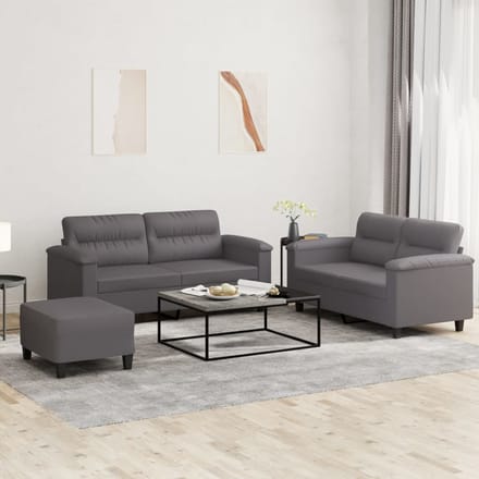 vidaXL - 3-delige - Loungeset - met - kussens - kunstleer - grijs