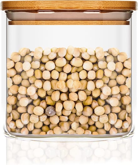 Vierkante pot met bamboe deksel luchtdicht met siliconen ring 10x10x10 cm 700 ml