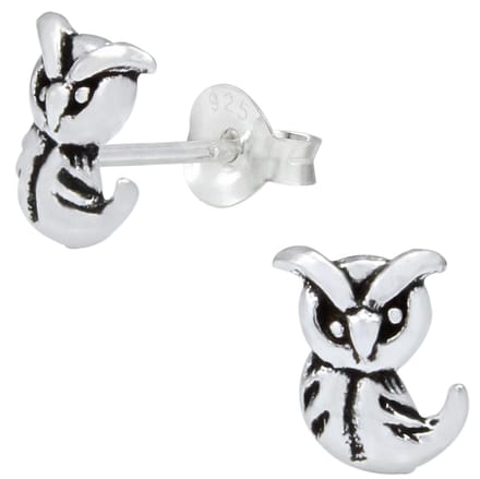 Joy|S - Zilveren uil oorbellen - 6 x 11 mm - geoxideerd