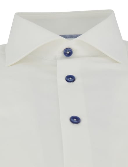Wit Ledub Slim Fit overhemd wide spread met blauwe details
