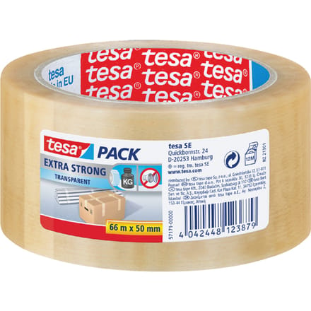 tesa pack Extra Strong Packaging Tape 66m x 50mm Transparent