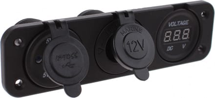 AutoStyle Inbouw USB Adapter 3-in-1 2xUSB 5V-2,1A&1A/Voltmeter/Sigarettenaansteker/Input 12V-24V