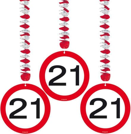 21 Jaar Verkeersbord Hangdecoratie - 3 stuks