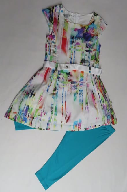 Jurk + legging - Wit met multicolor - Feestkleedje + korte legging - 5 jaar 110