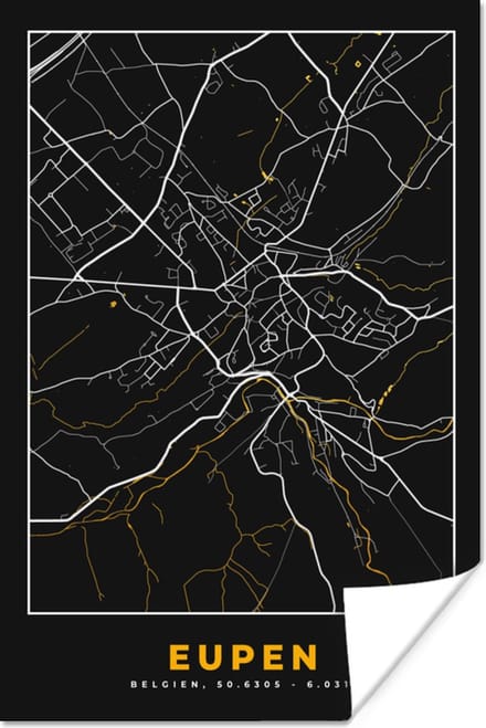 Poster Stadskaart - Eupen - Plattegrond - Kaart - Goud - 60x90 cm