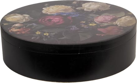 Clayre & Eef Opbergdoos Ø 25x7 cm Zwart Hout Bloemen