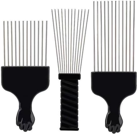 Afro Kam Set - Haar Prikkers - Haar Styling - Met Vuist Handvat - 3 Stuks - Zwart