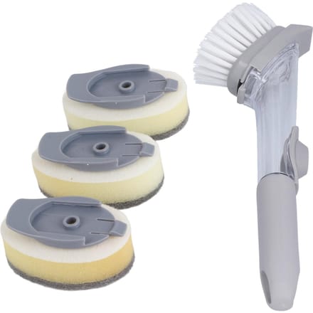 Zeepdispenserende Afwasborstel Spoelbak Afwas Schoonmaak Schrobber met Handvat Ophangring Vervangkop white
