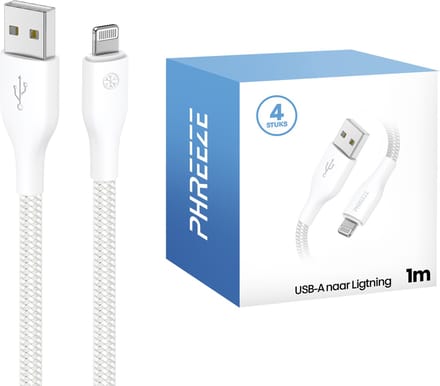4x lange usb kabel geschikt voor iPhone (Lightning) - 1 meter - Oplaadkabel - Wit