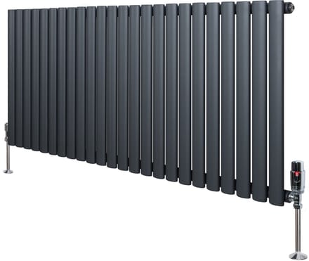 Ovale radiator 1 kolom - 600x1440 mm - grijs - thermostaatkraan