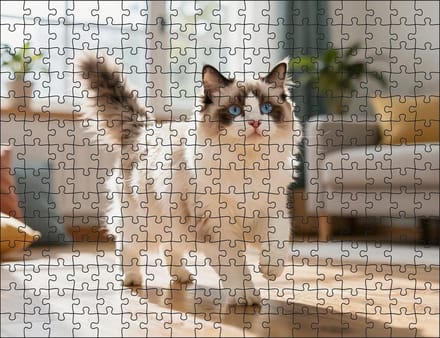 Puzzel Ragdoll in de woonkamer | 252 stukjes | Dierenpuzzel | Kattenpuzzel