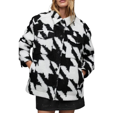 AllSaints Rosey Mono Jacket Black/white Maat: 40 | Overshirts Outlet | Dames | Wit