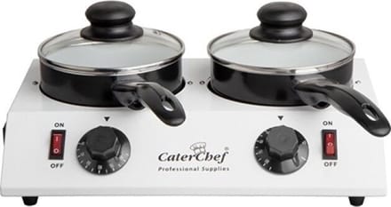 Chocolade / sauzen warmer 2 pans, RVS, 30/80 °C, 35x23x(H)11cm, 2x0,7L inhoud
