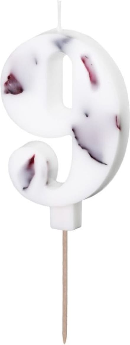 PartyDeco Cijferkaars 9 Wit met Bloemen 8cm