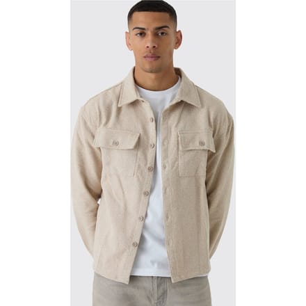 Regular Boucle Heavyweight Overshirt | Light Beige | Size Medium
