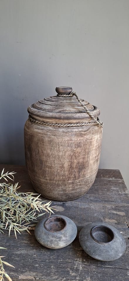 pot hout verweerd robuust met deksel XL