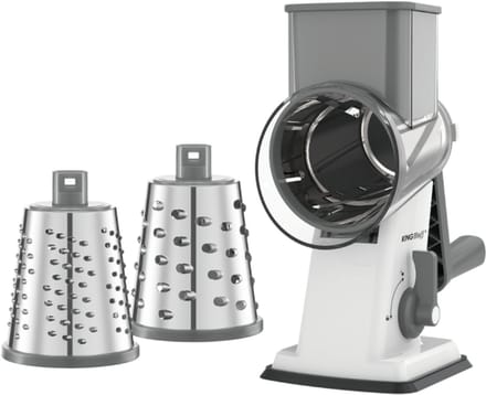 KINGHOFF Draaiende Rasp - 3-in-1 Rasp met Verwisselbare Drums - RVS Bladen - Zuignap - Grijs - KH-1959
