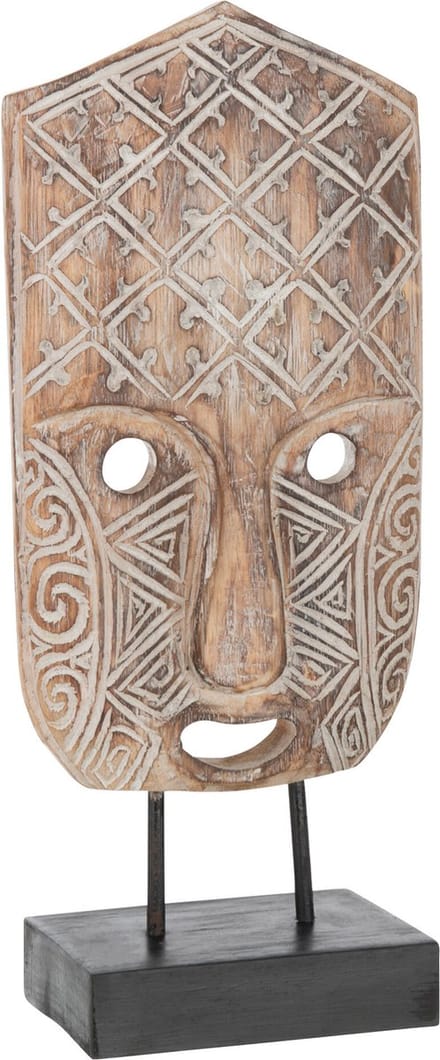 J-Line figuur Masker Primitief Op Voet - hout - bruin/wit - small