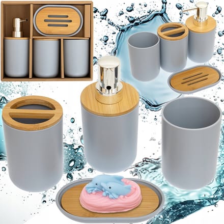 BK - Badkameraccessoireset - Zestaw Na Umywalke - 4 Stuks - Grijs