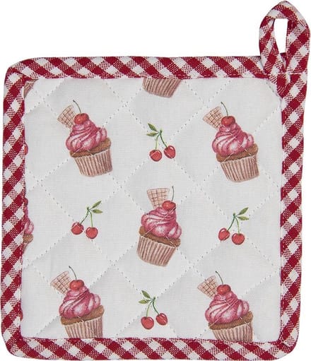 Clayre & Eef Kind Pannenlap 16x16 cm Rood Roze Katoen Cupcakes Moeder dochter