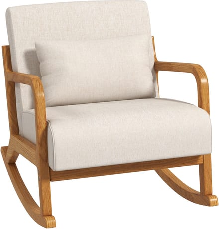 HOMCOM - Schommelstoel - met Houten Frame - Armleuningen - Crèmewit