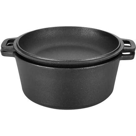 2-in-1 Gekruide Gietijzeren Dubbele Dutch Oven Combo Koker L gray
